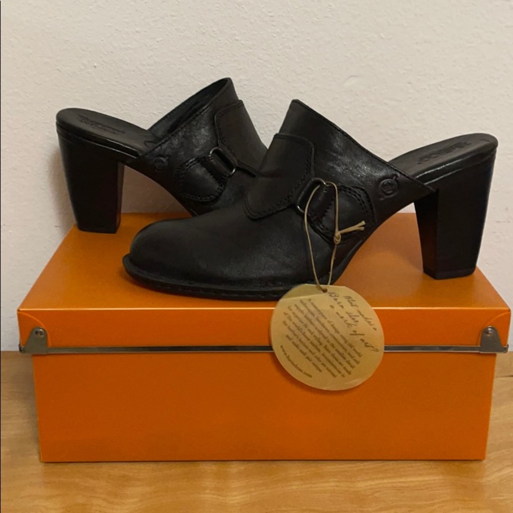 BORN Hand Crafted Footwear Black Leather Clog Mule